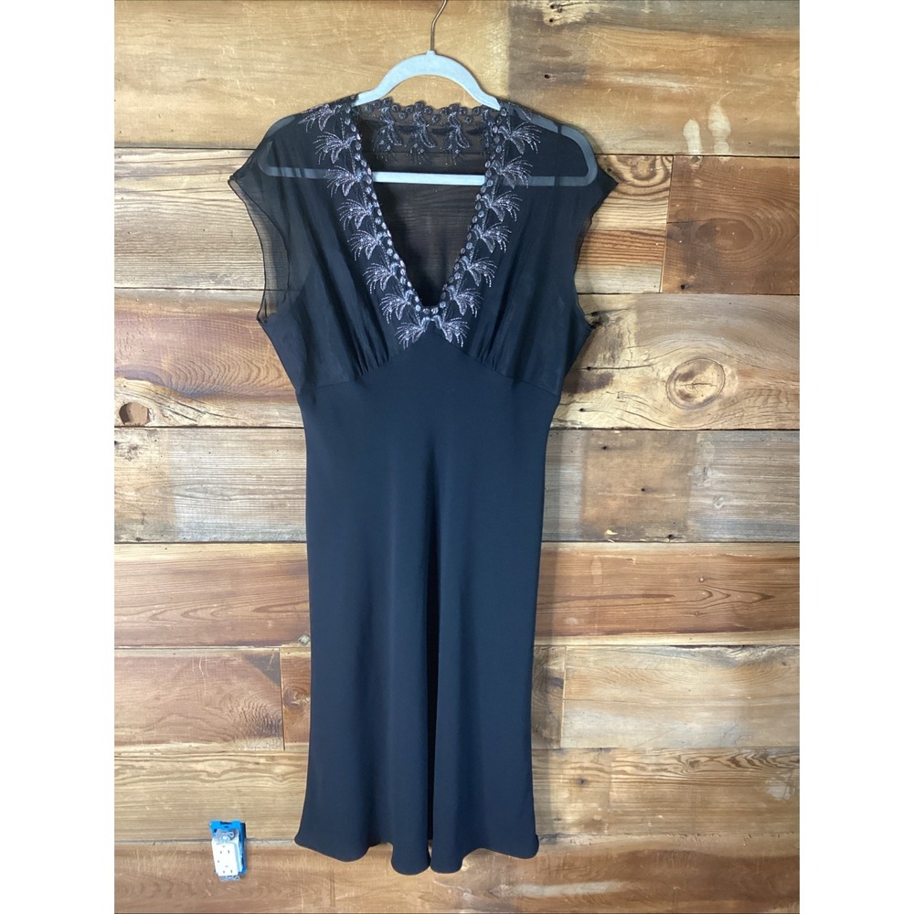 Vtg 90s Jones New York Dress Black Sheer Silk Blend Embroidery Goth Fairy 16